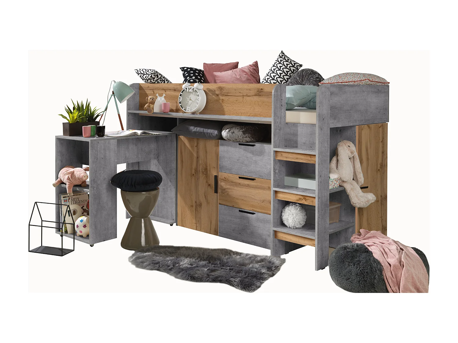 KONKRET 1 Etagenbett 203,3/125/106,6 (Beton/Wotan)