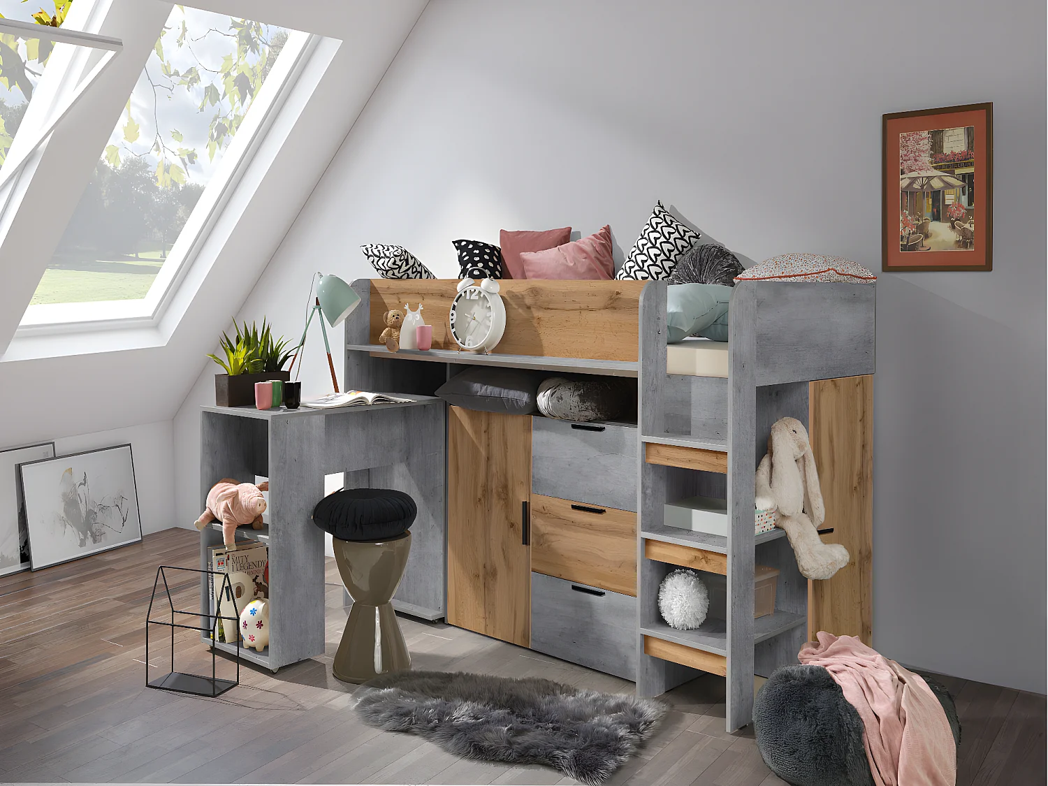 KONKRET 1 Etagenbett 203,3/125/106,6 (Beton/Wotan)