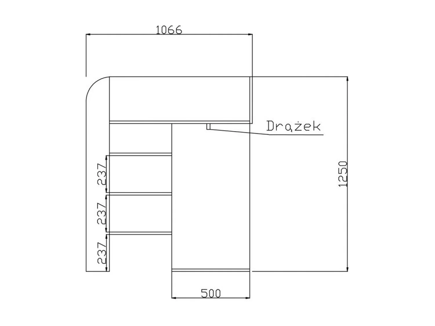 KONKRET 1 Etagenbett 203,3/125/106,6 (Beton/Wotan)