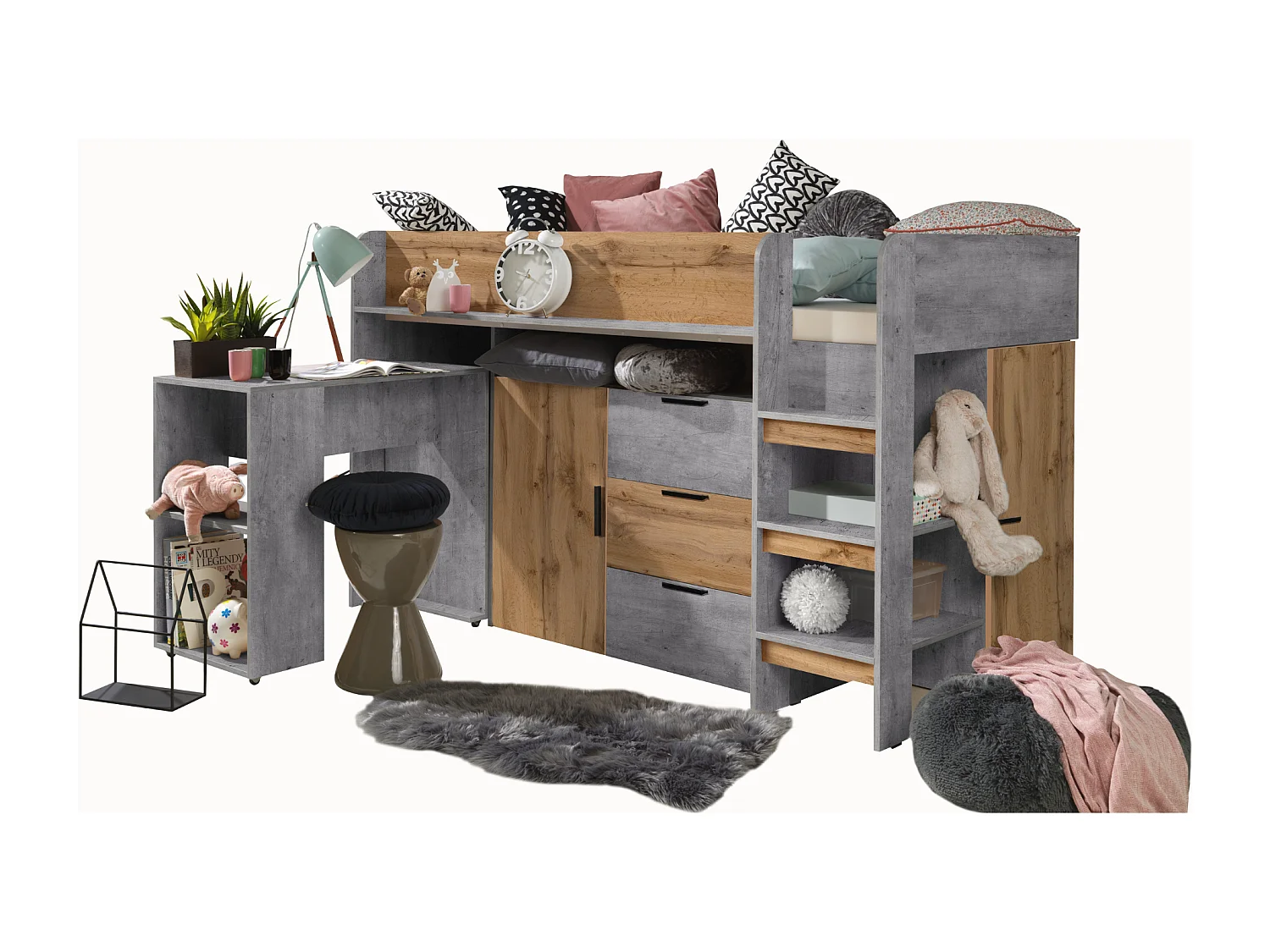 KONKRET 1 letto a castello 203,3/125/106,6 (cemento/bianco)