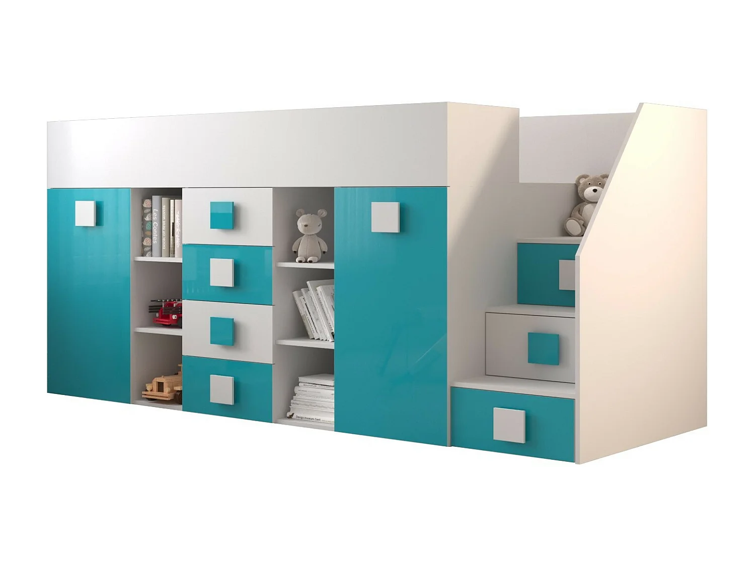 Stapelbed TOLEDO 3P 248,5/123/93 (wit/turquoise)