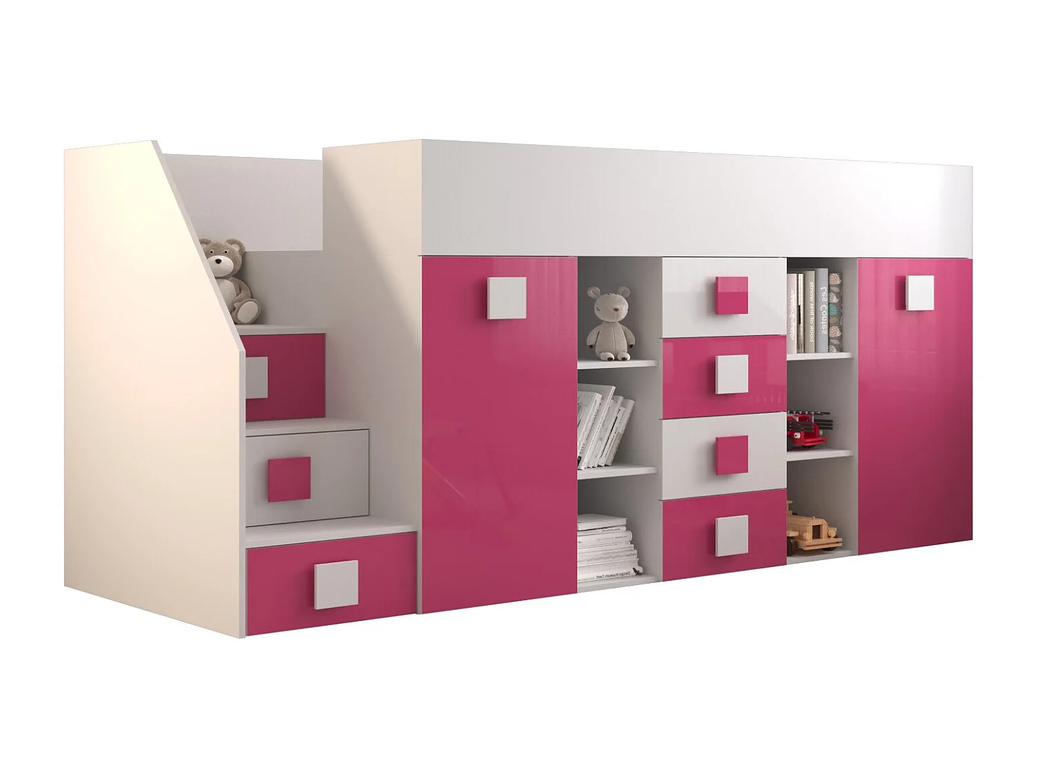 Stapelbed TOLEDO 3L 248,5/123/93 (wit/roze)