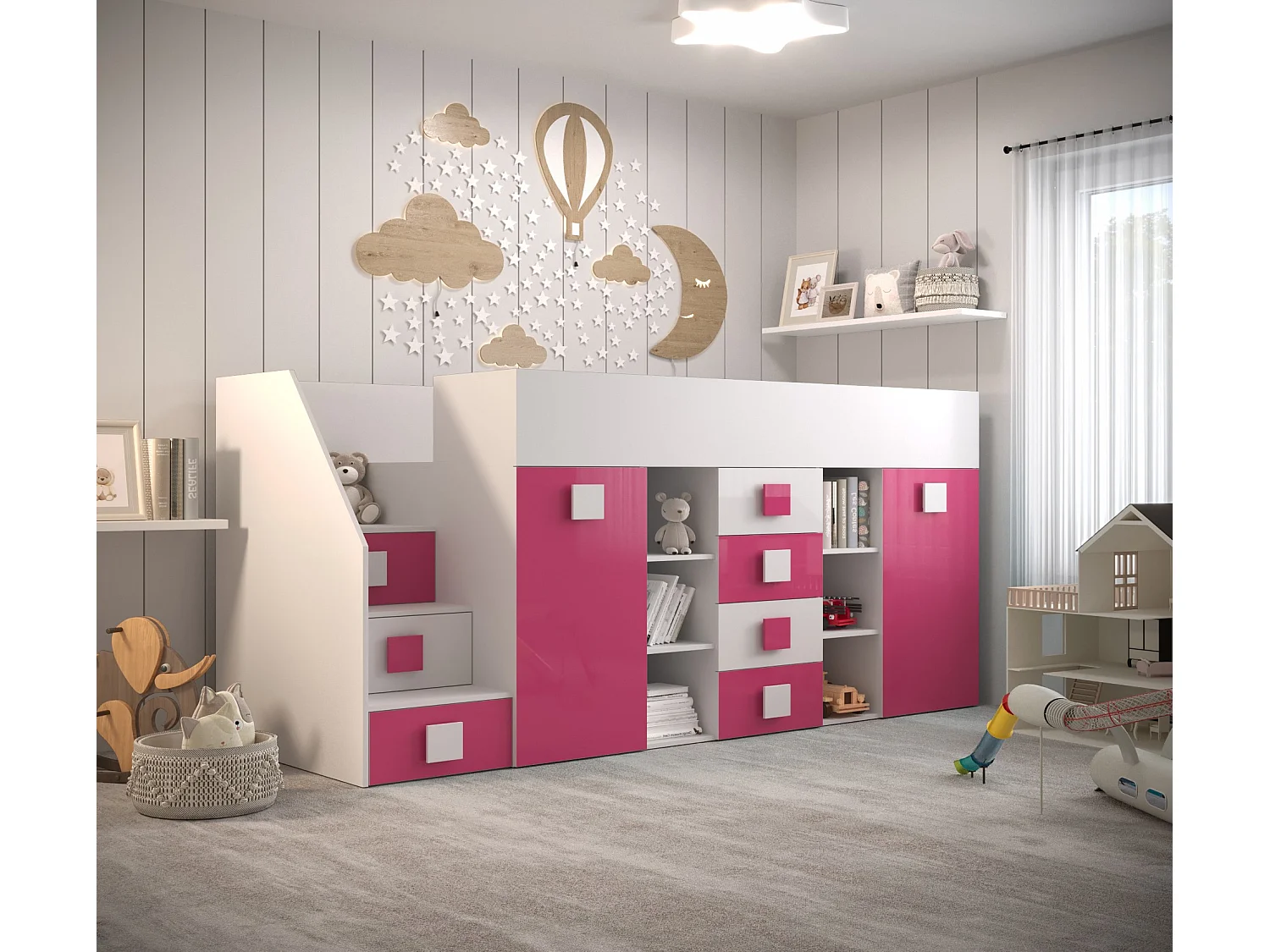 TOLEDO 3L Lit superposé 248,5/123/93 (blanc/rose)