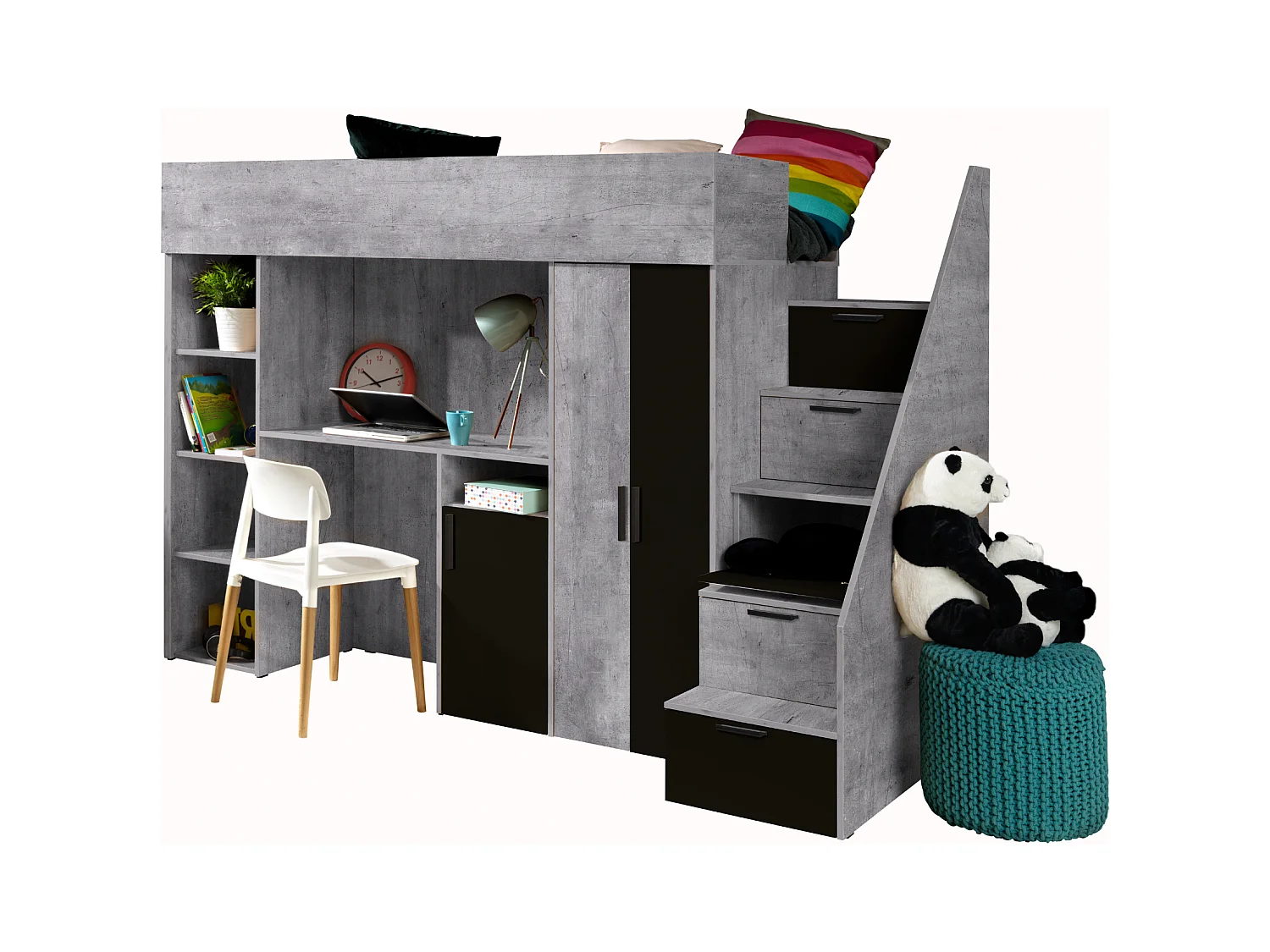 KONKRET 14 Lit superposé 247/165/120 (béton/noir)
