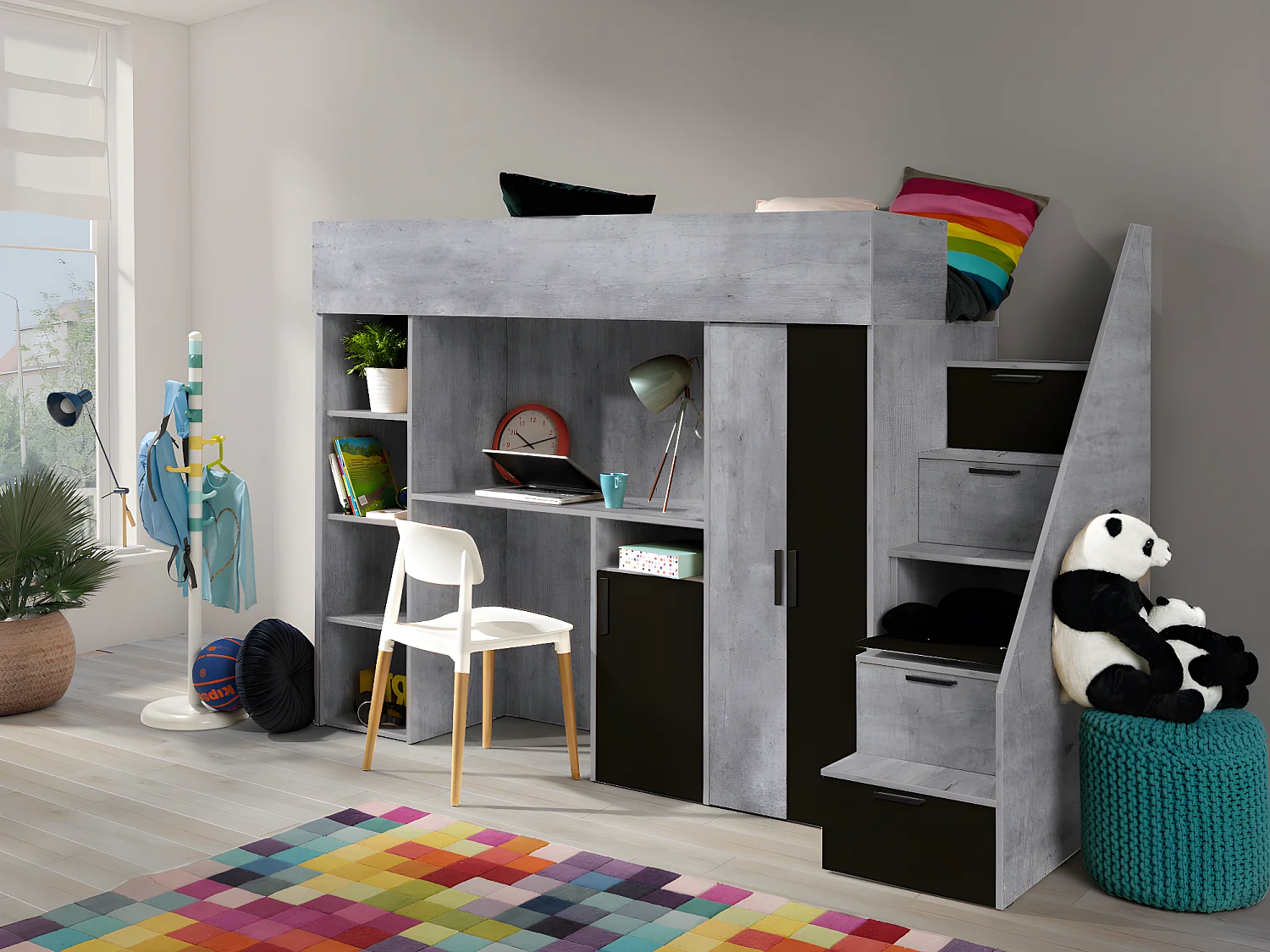 KONKRET 14 Lit superposé 247/165/120 (béton/noir)