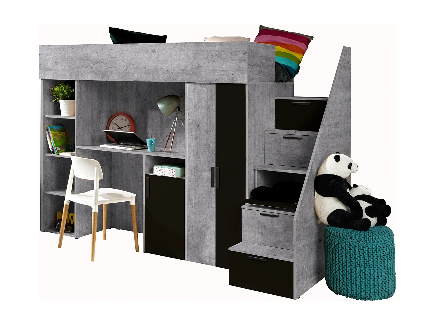 KONKRET 14 Letto a castello 247/165/120 (cemento/nero)