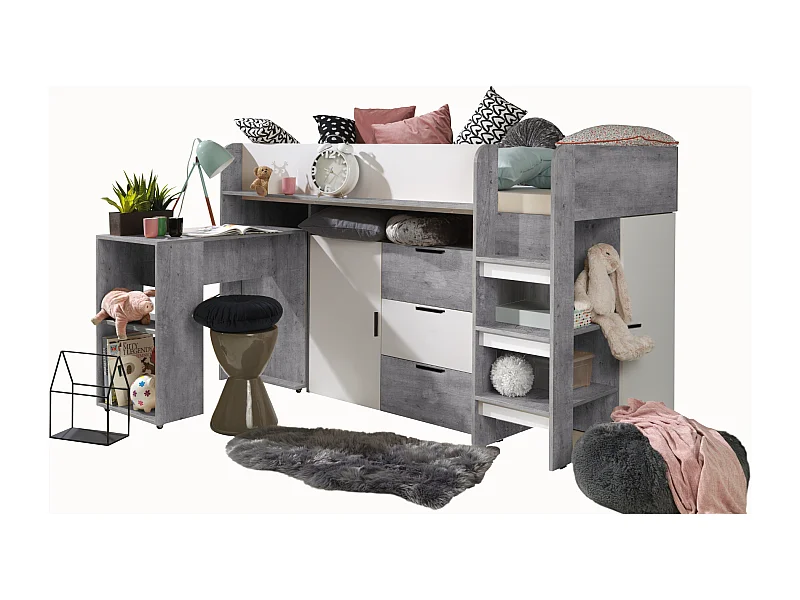 KONKRET 1 Stapelbed 203,3/125/106,6 (beton/wit)