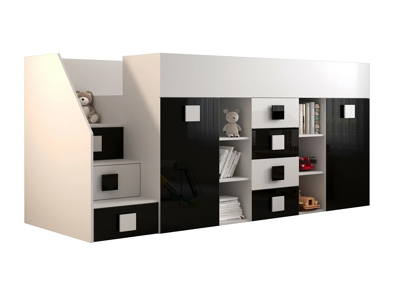 TOLEDO Stapelbed 3L 248,5/123/93 (wit/wit/zwart)