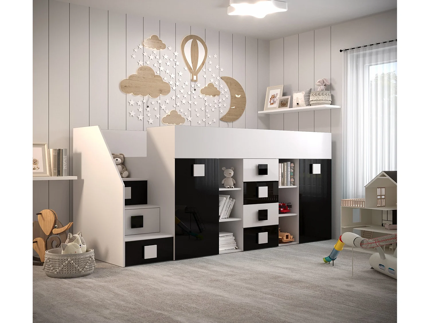 TOLEDO Stapelbed 3L 248,5/123/93 (wit/wit/zwart)