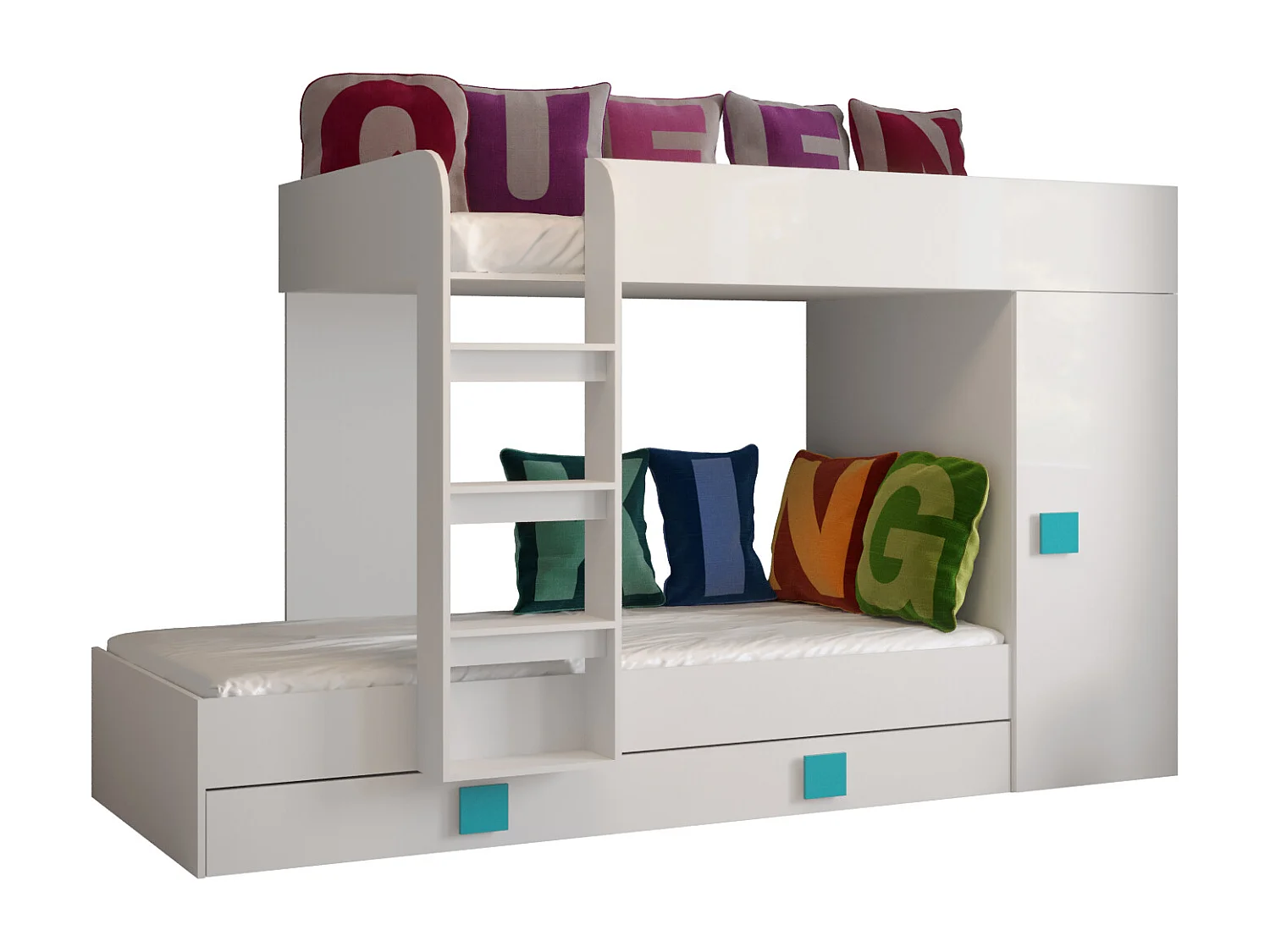 TOLEDO 2 Stapelbed 203,3/106,6/125 (wit/wit/turquoise)