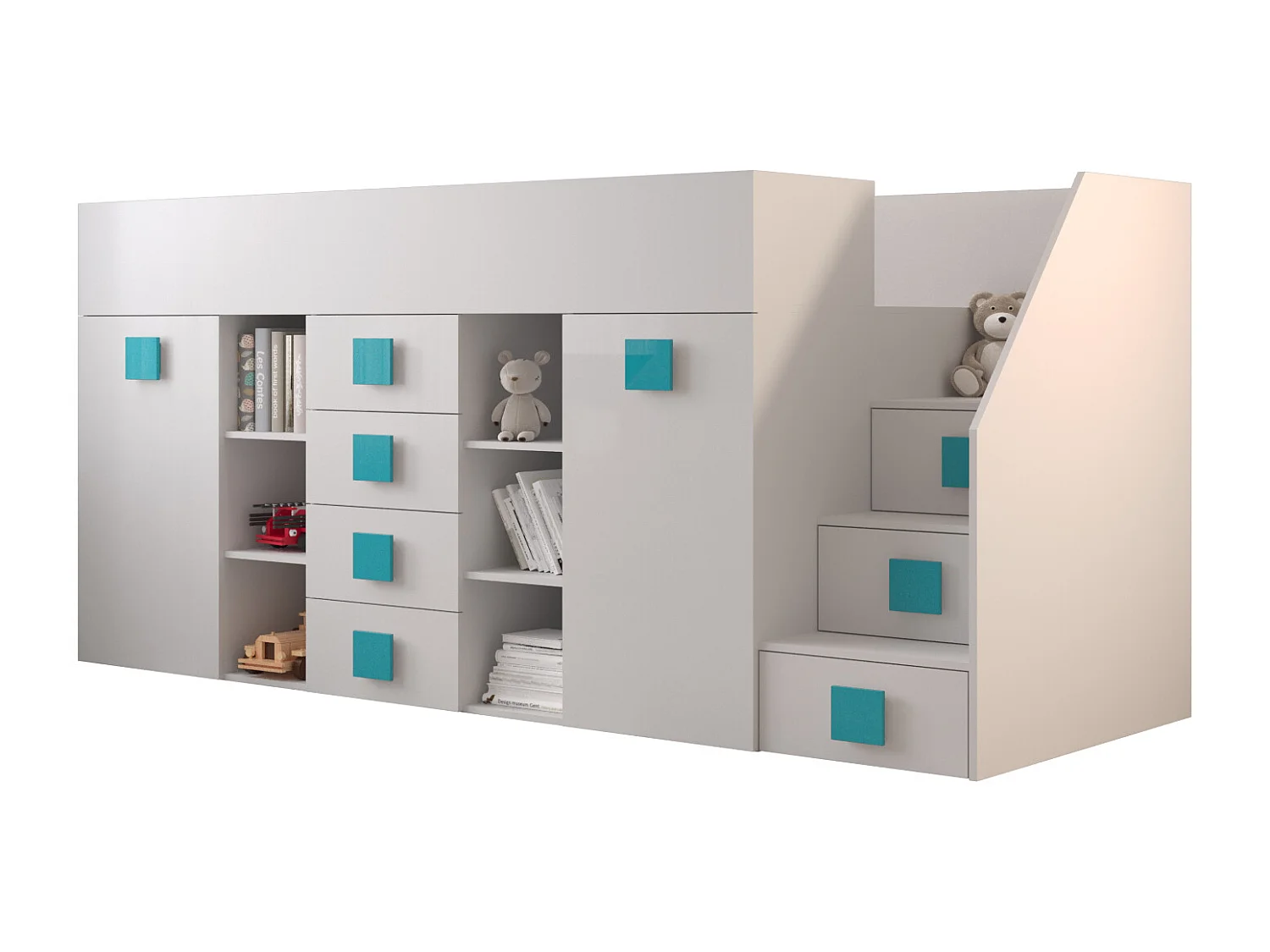 TOLEDO 3P Lit superposé 248,5/123/93 (blanc/blanc/turquoise)