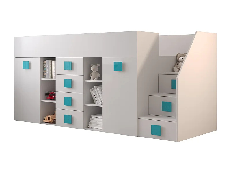 TOLEDO 3P Lit superposé 248,5/123/93 (blanc/blanc/turquoise)