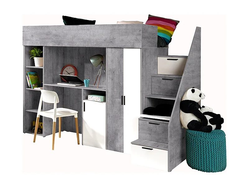 KONKRET 14 Etagenbett 247/165/120 (Beton/weiß)