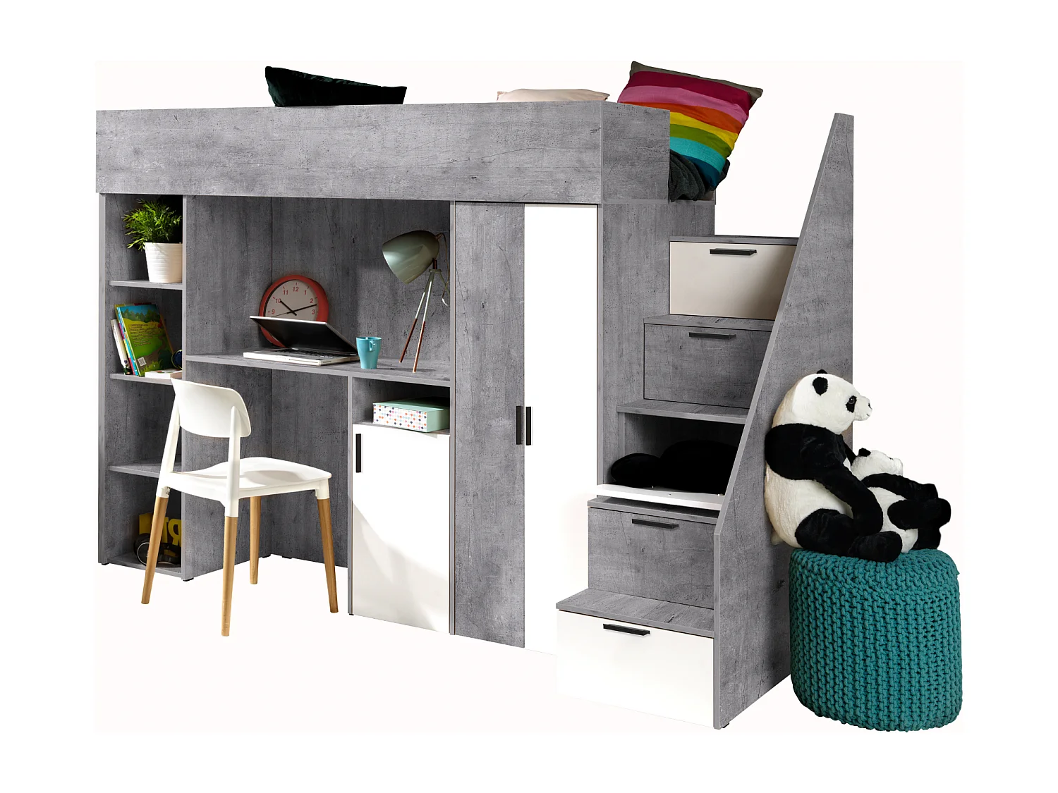 Stapelbed KONKRET 14 247/165/120 (beton/wit)