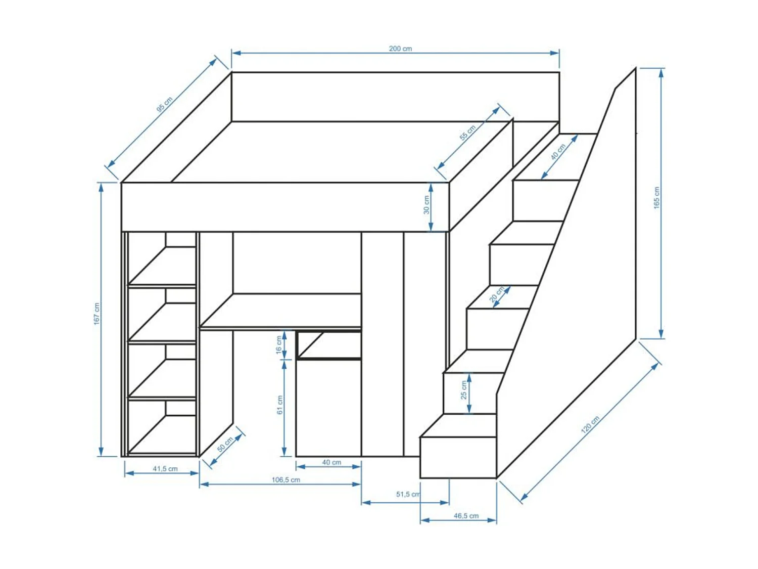 Stapelbed KONKRET 14 247/165/120 (beton/wit)