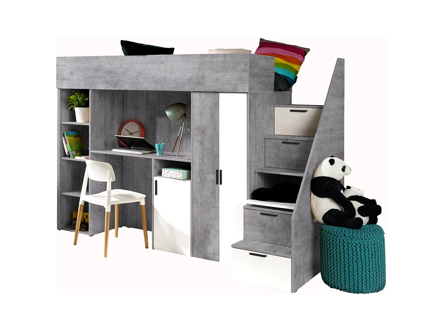 KONKRET 14 Etagenbett 247/165/120 (Beton/weiß)