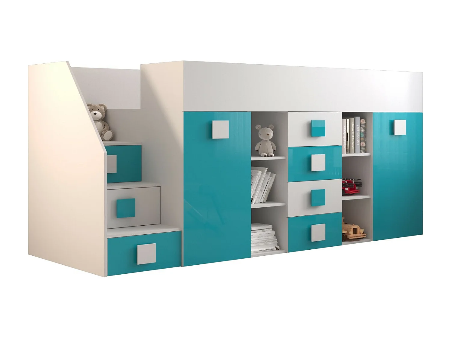 Stapelbed TOLEDO 3L 248,5/123/93 (wit/turquoise)