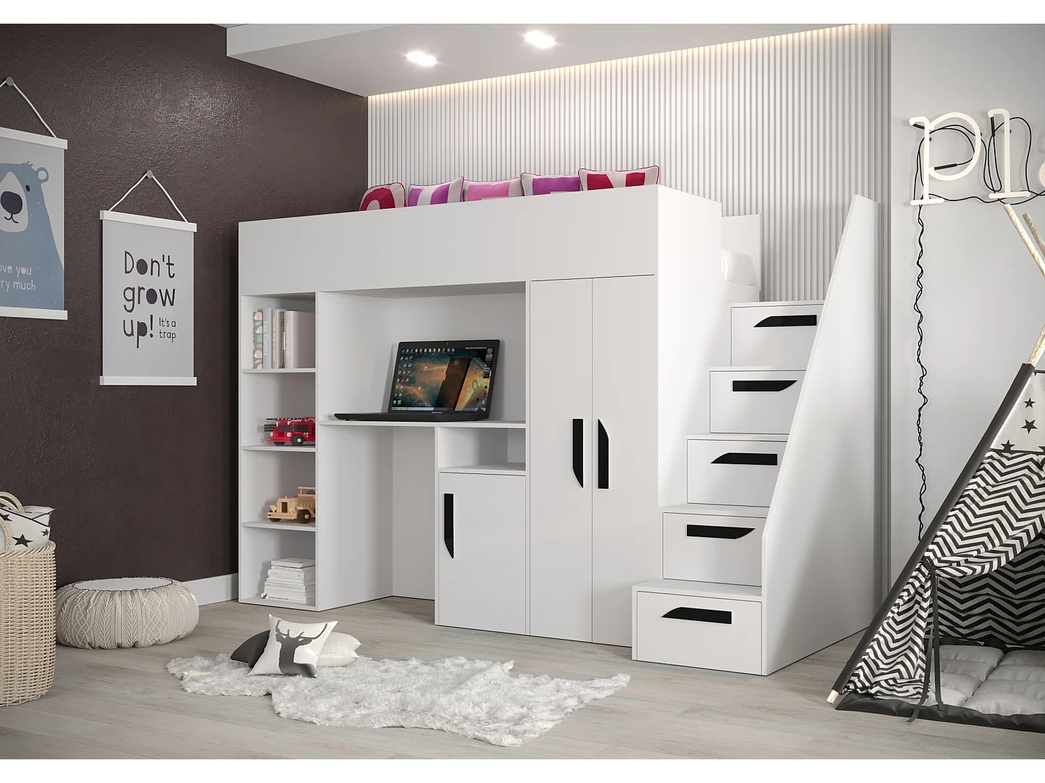 PARTY 14 Lit superposé 247/165/120 (blanc/blanc/noir)