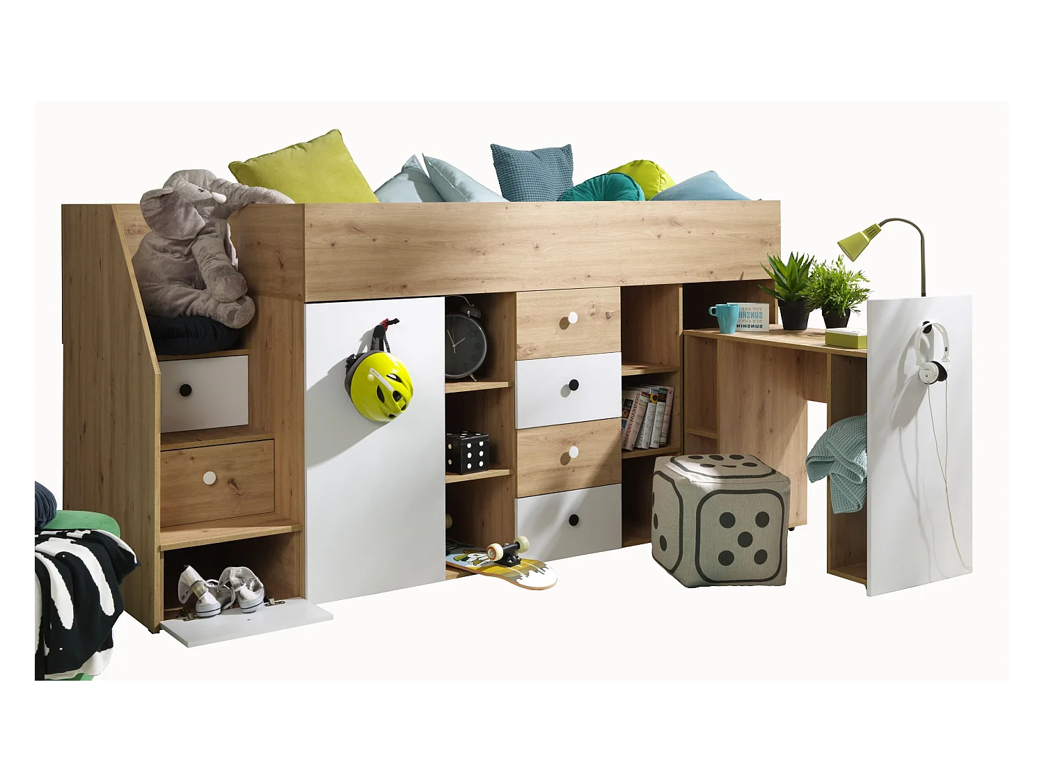 SMART 3L Lit superposé 248,5/123/93 (artisan/blanc)