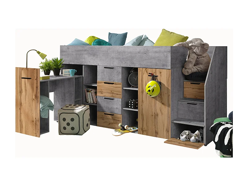 KONKRET 3P Etagenbett 248,5/123/93 (Beton/Wotan)