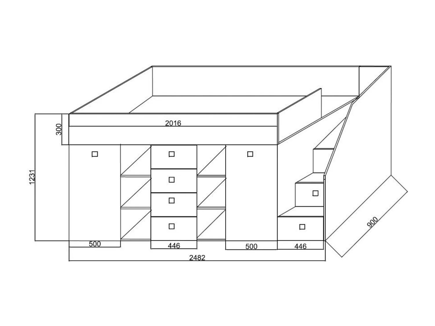 KONKRET 3P Etagenbett 248,5/123/93 (Beton/Wotan)