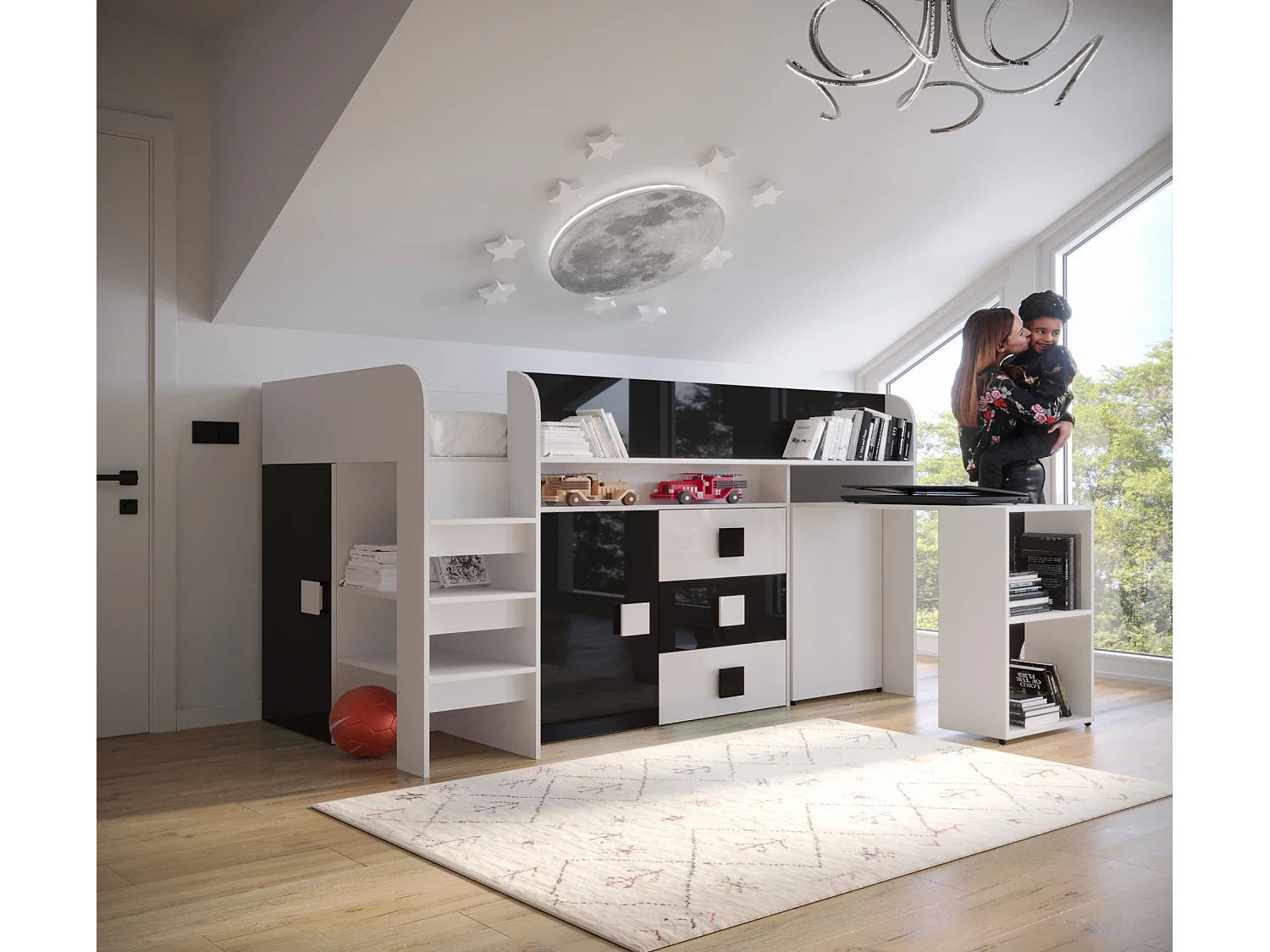 TOLEDO 1 Lit superposé 203,3/106,6/125 (blanc/noir)