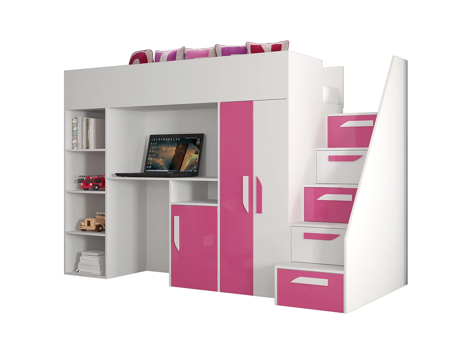 Stapelbed PARTY 14 247/165/120 (wit/roze)