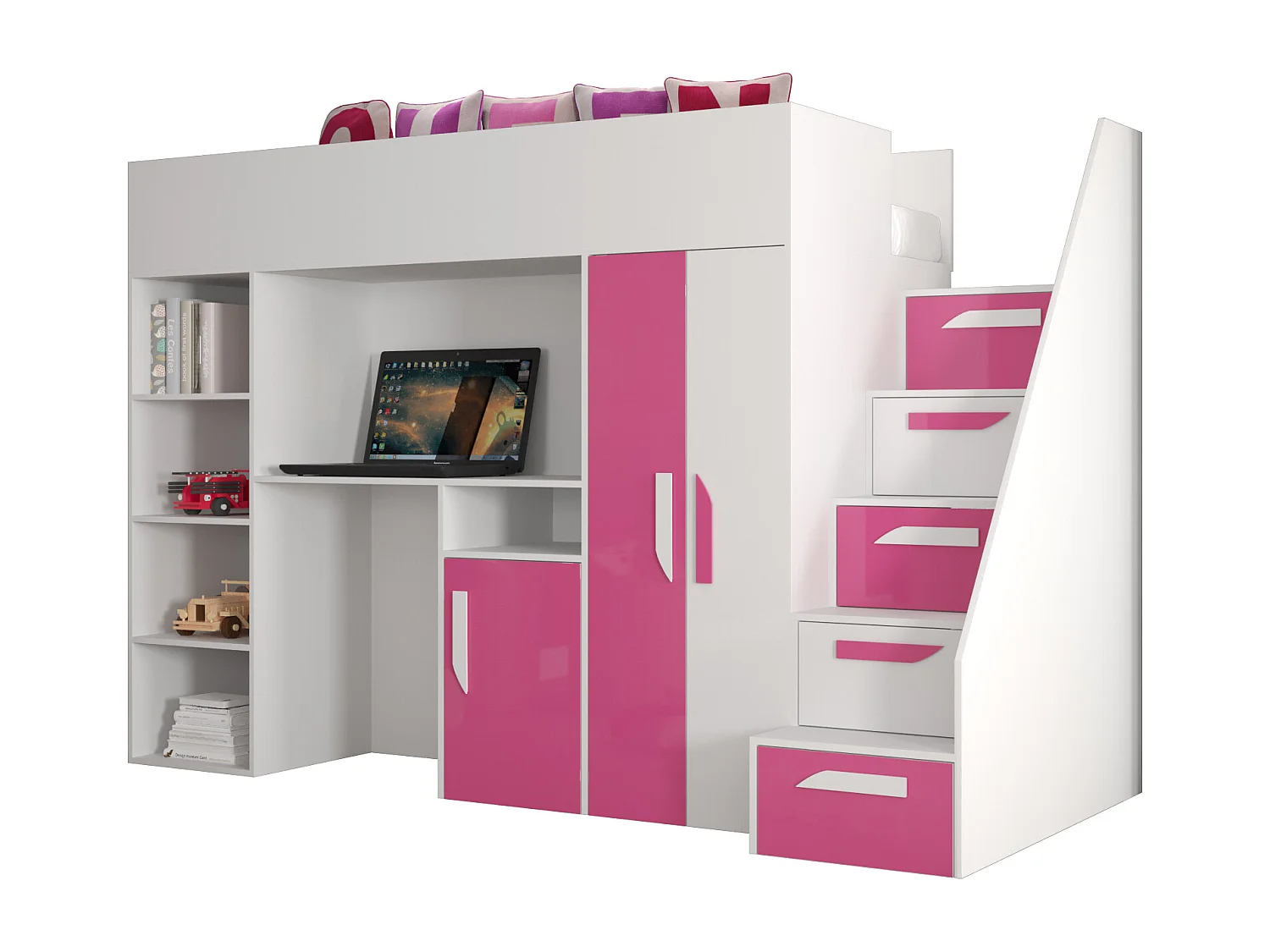 Stapelbed PARTY 14 247/165/120 (wit/roze)