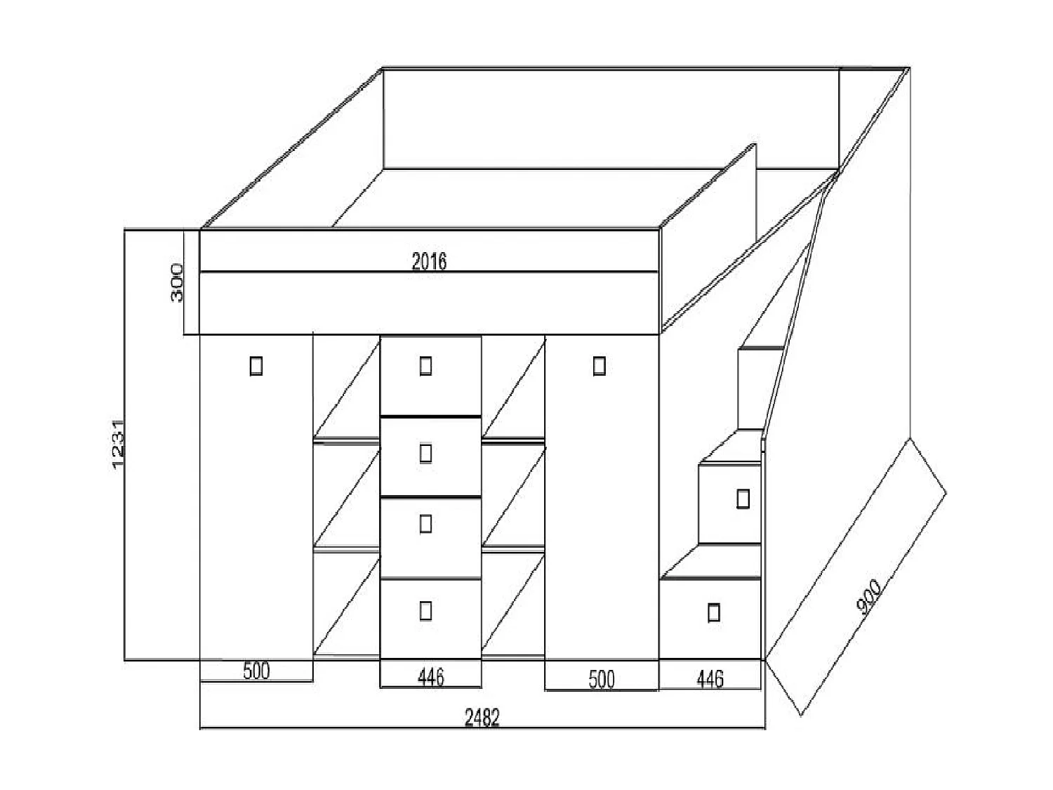 KONKRET 3L Etagenbett 248,5/123/93 (Beton/Wotan)