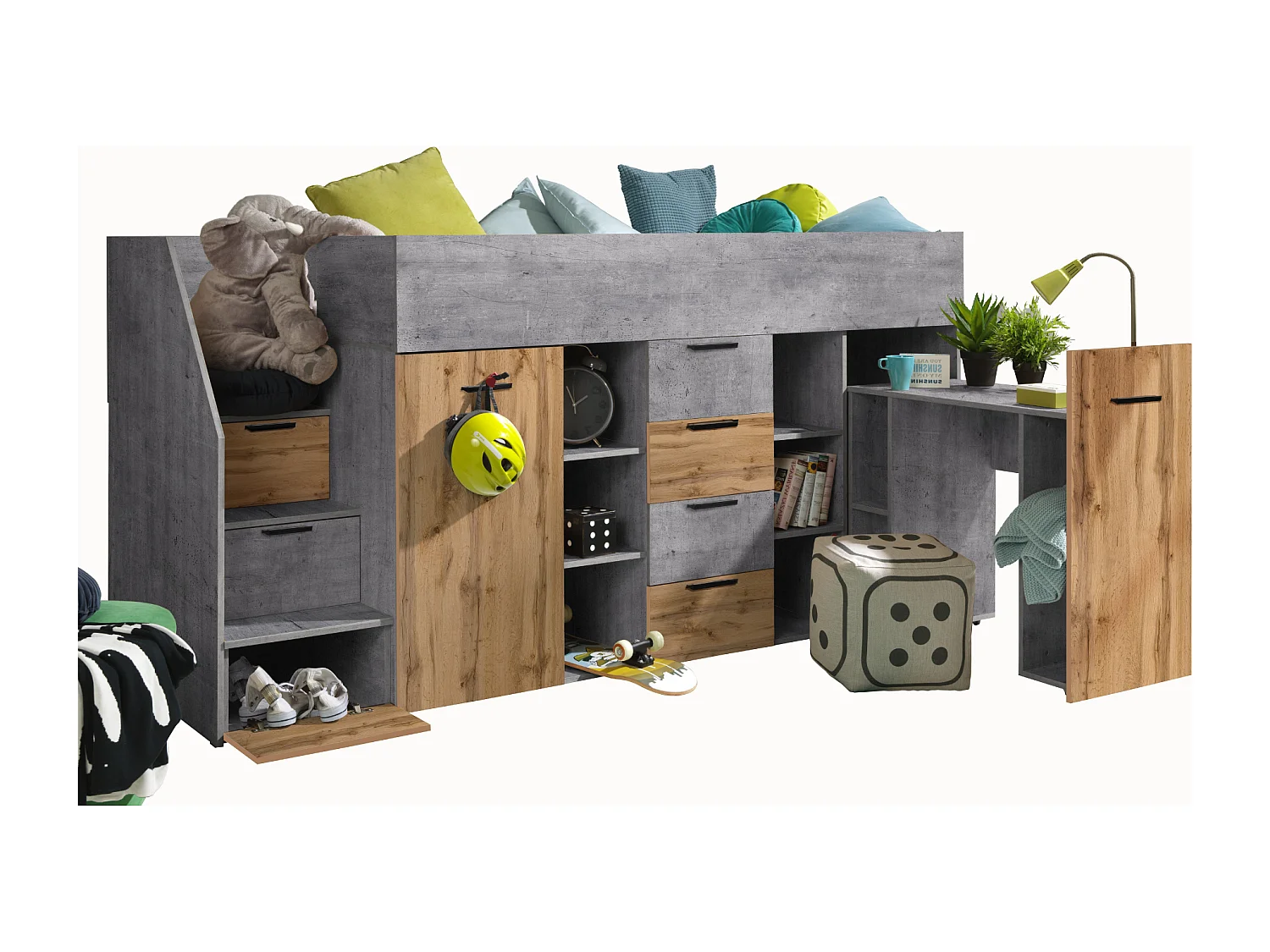 Stapelbed KONKRET 3L 248,5/123/93 (beton/Wotan)