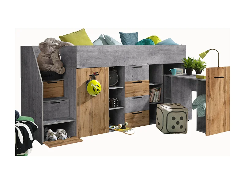 KONKRET 3L Lit superposé 248,5/123/93 (béton/wotan)