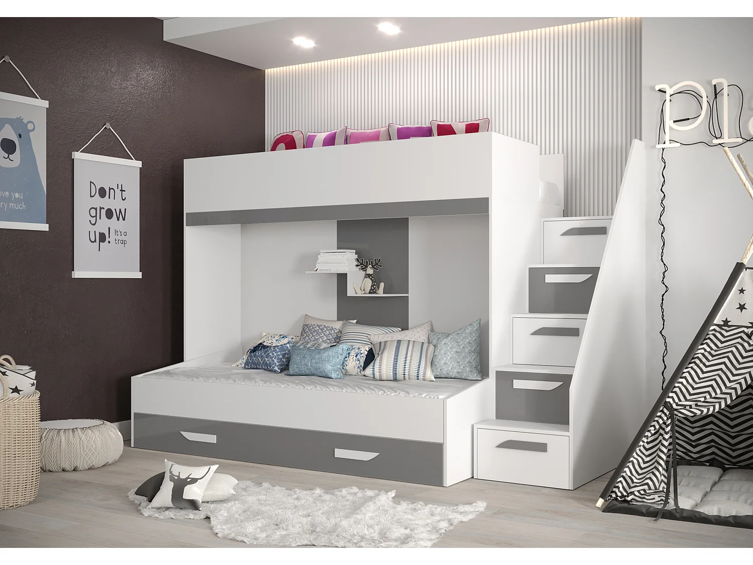 PARTY 16 Lit superposé 247/165/135 (blanc/gris)