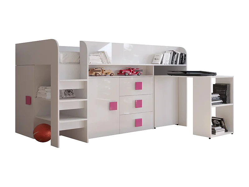 TOLEDO 1 Lit superposé 203,3/106,6/125 (blanc/blanc/rose)