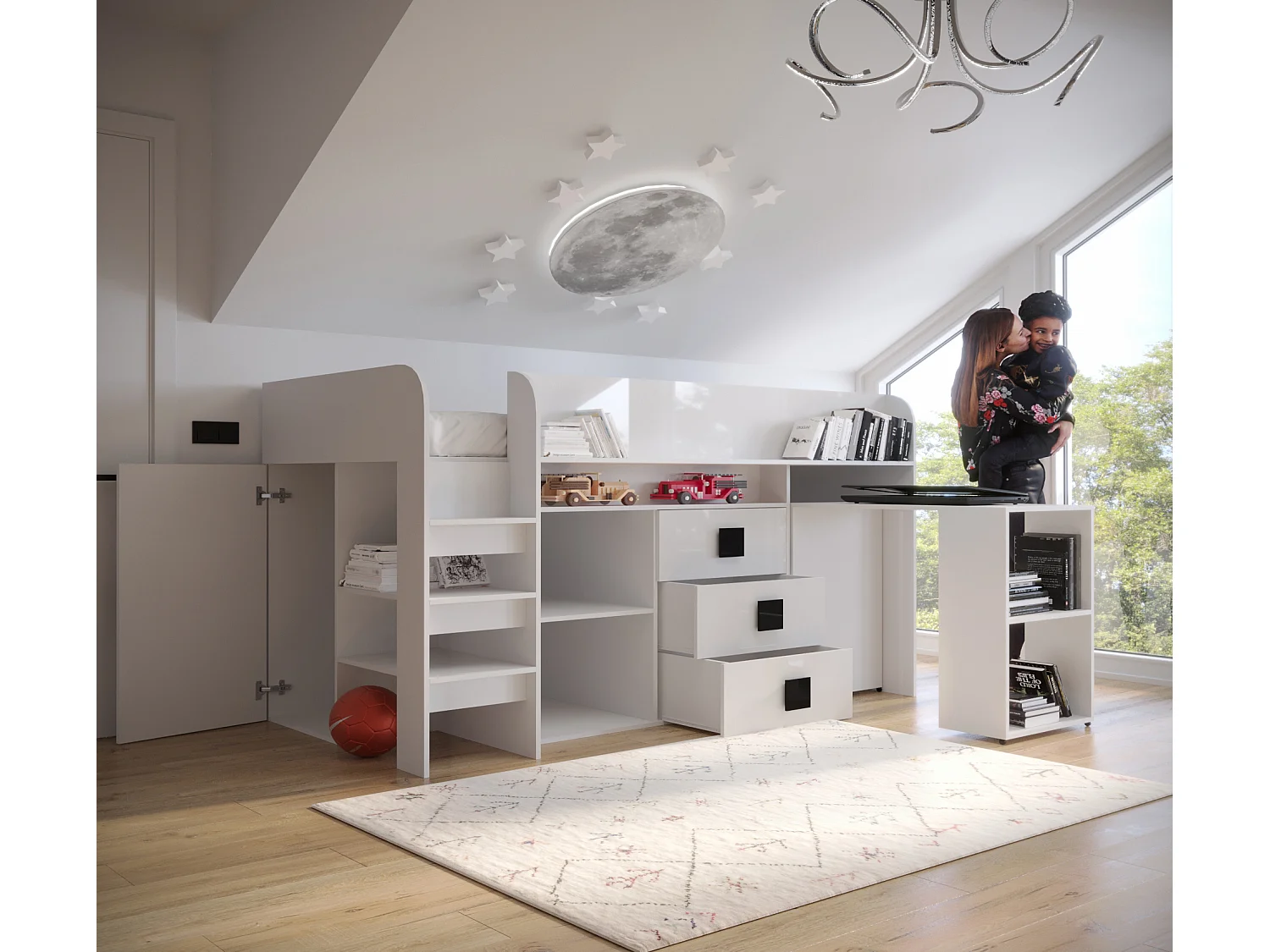 TOLEDO 1 Stapelbed 203,3/106,6/125 (wit/wit/roze)