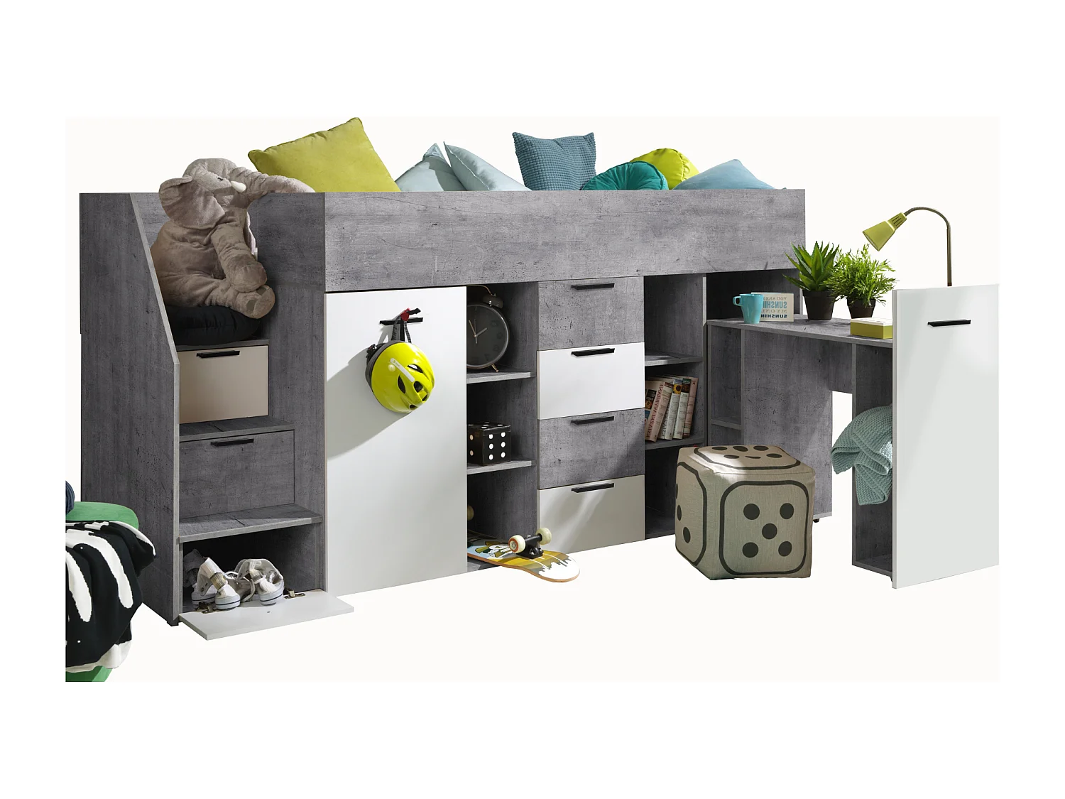 Stapelbed KONKRET 3L 248,5/123/93 (beton/wit)