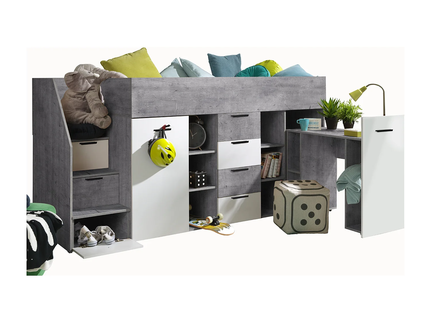 Stapelbed KONKRET 3L 248,5/123/93 (beton/wit)