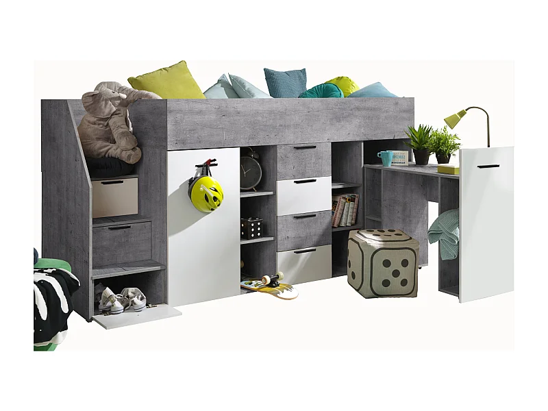 KONKRET 3L Lit superposé 248,5/123/93 (béton/blanc)