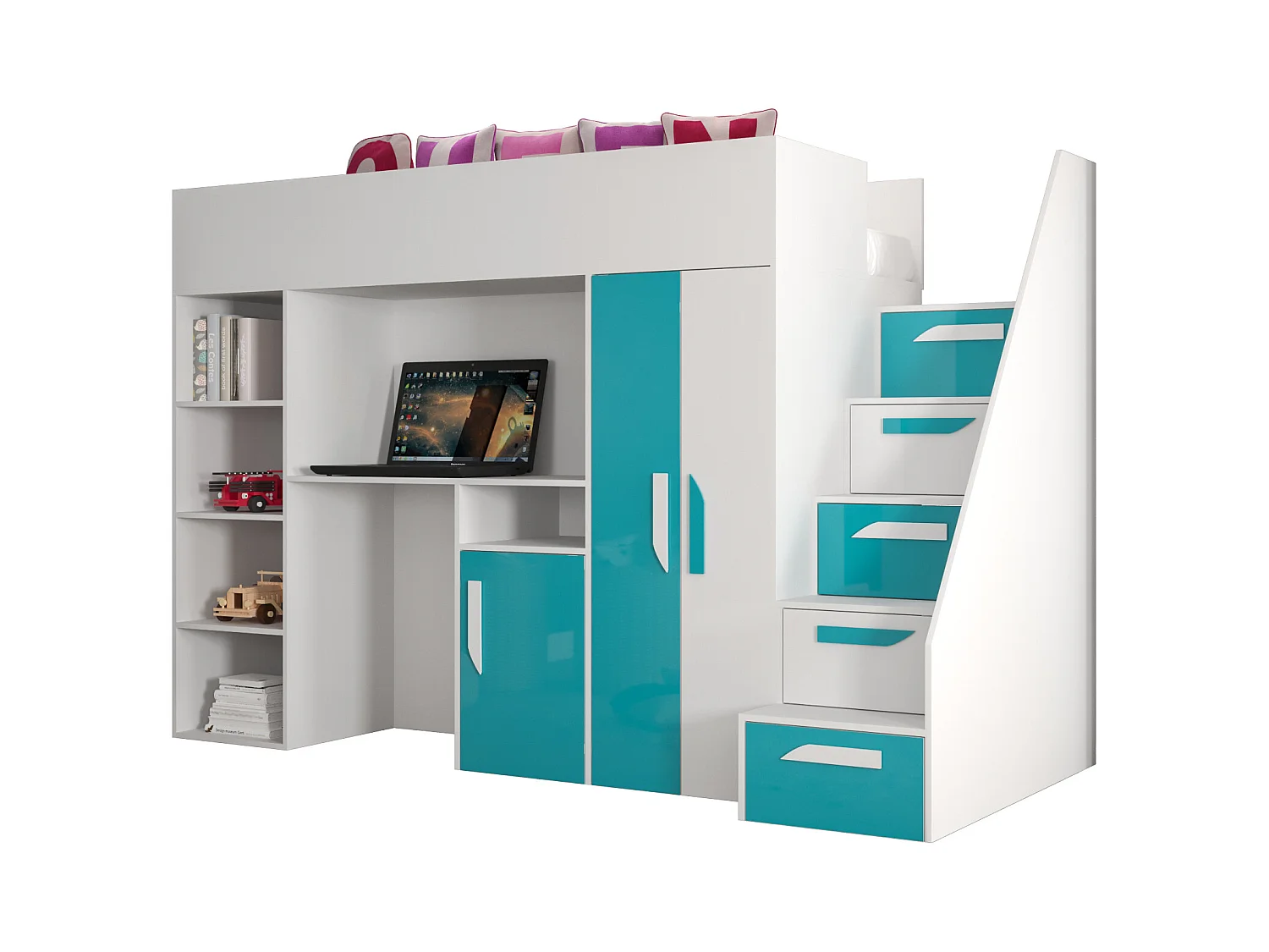 PARTY 14 Lit superposé 247/165/120 (blanc/turquoise)