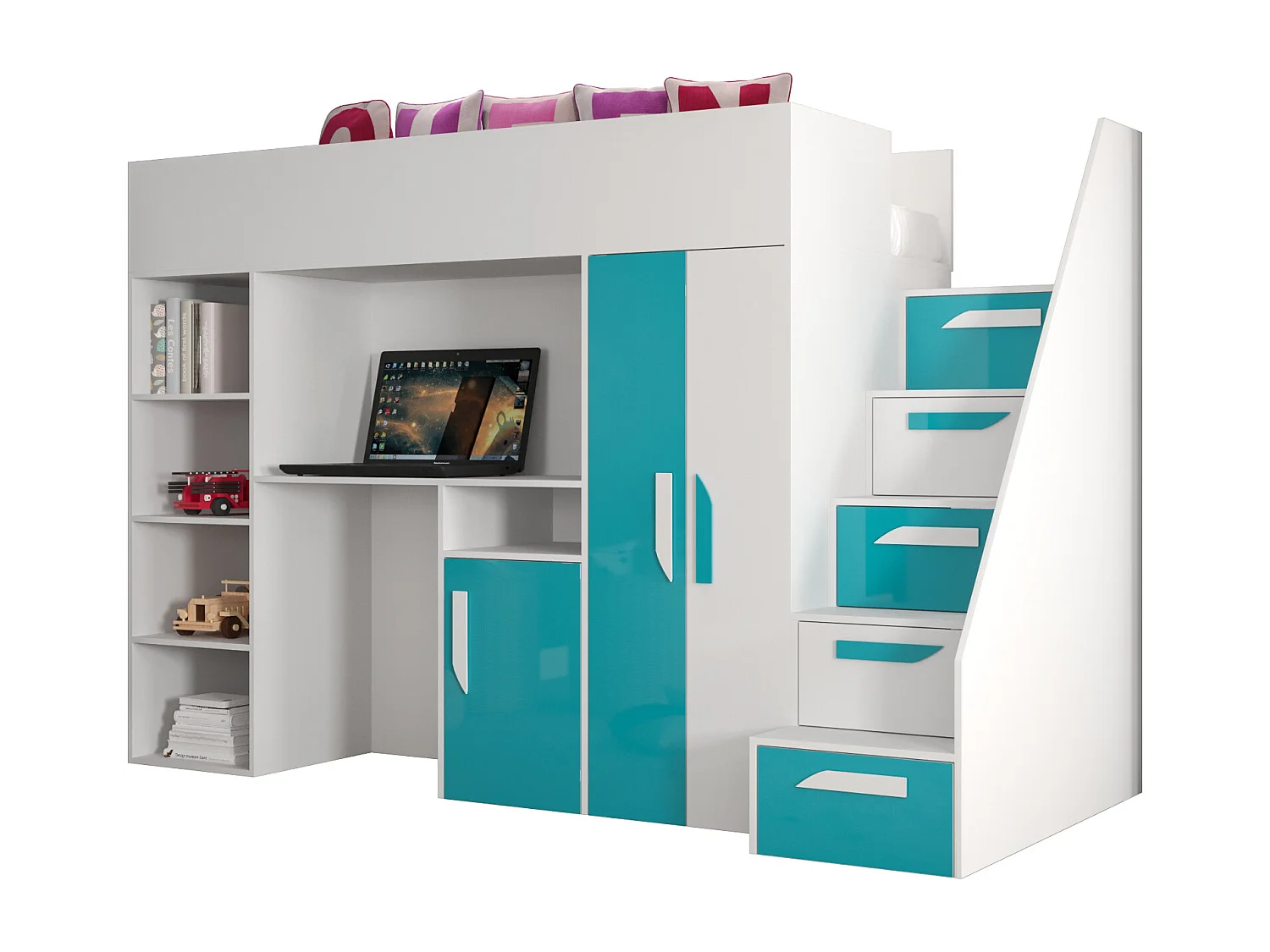 Stapelbed PARTY 14 247/165/120 (wit/turquoise)