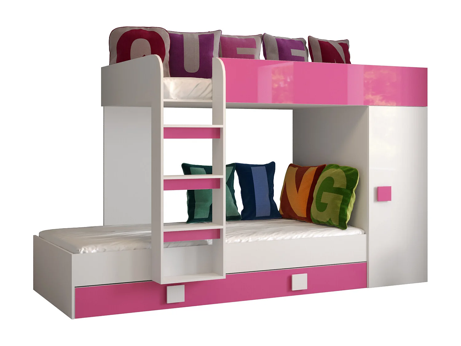 TOLEDO 2 Stapelbed 203,3/106,6/125 (wit/roze)