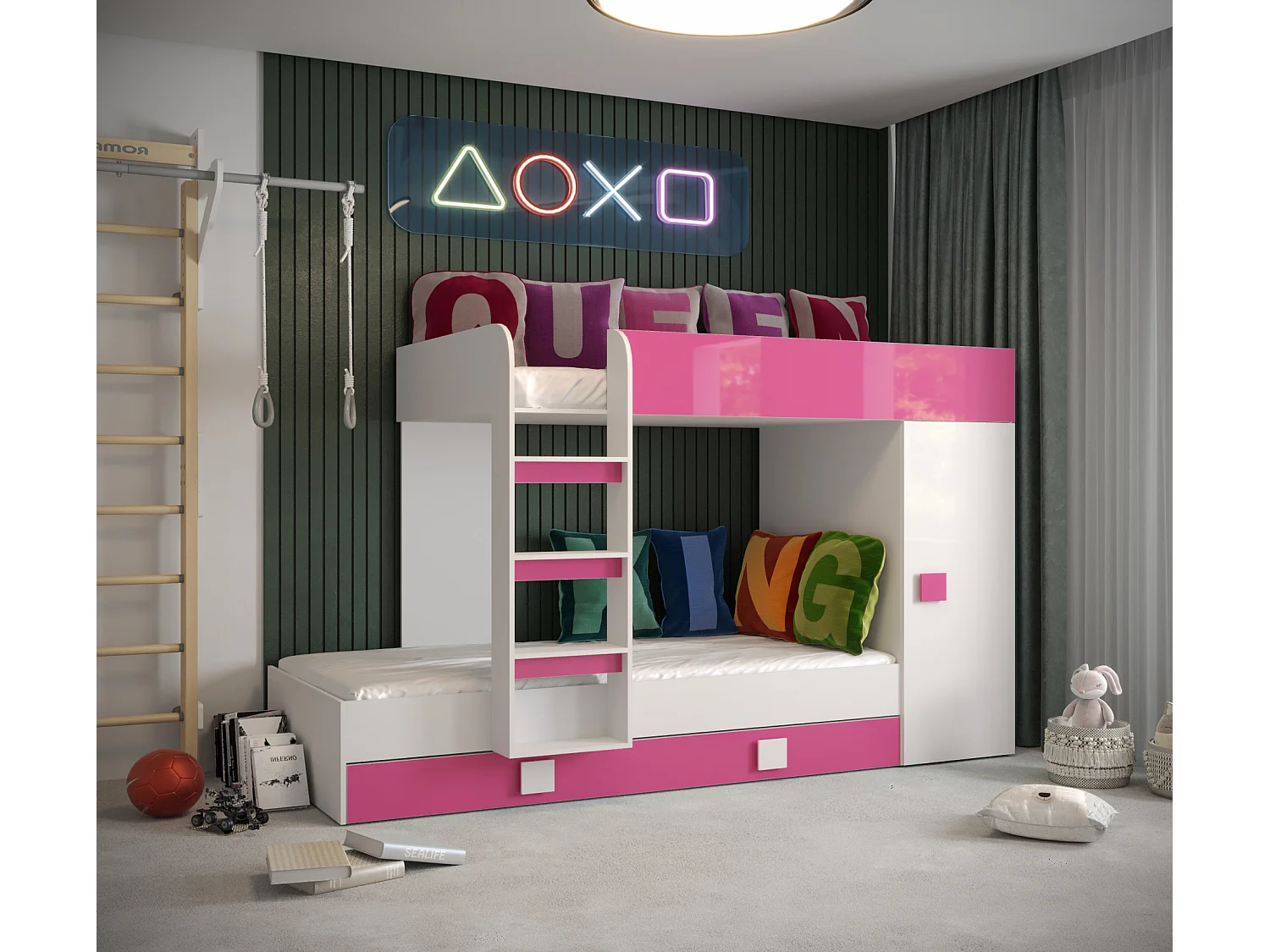 TOLEDO 2 Stapelbed 203,3/106,6/125 (wit/roze)