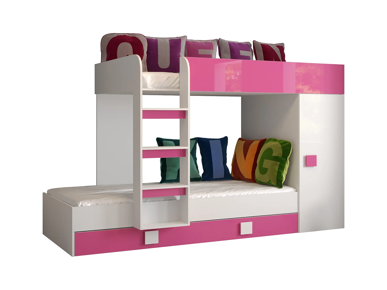 TOLEDO 2 Stapelbed 203,3/106,6/125 (wit/roze)