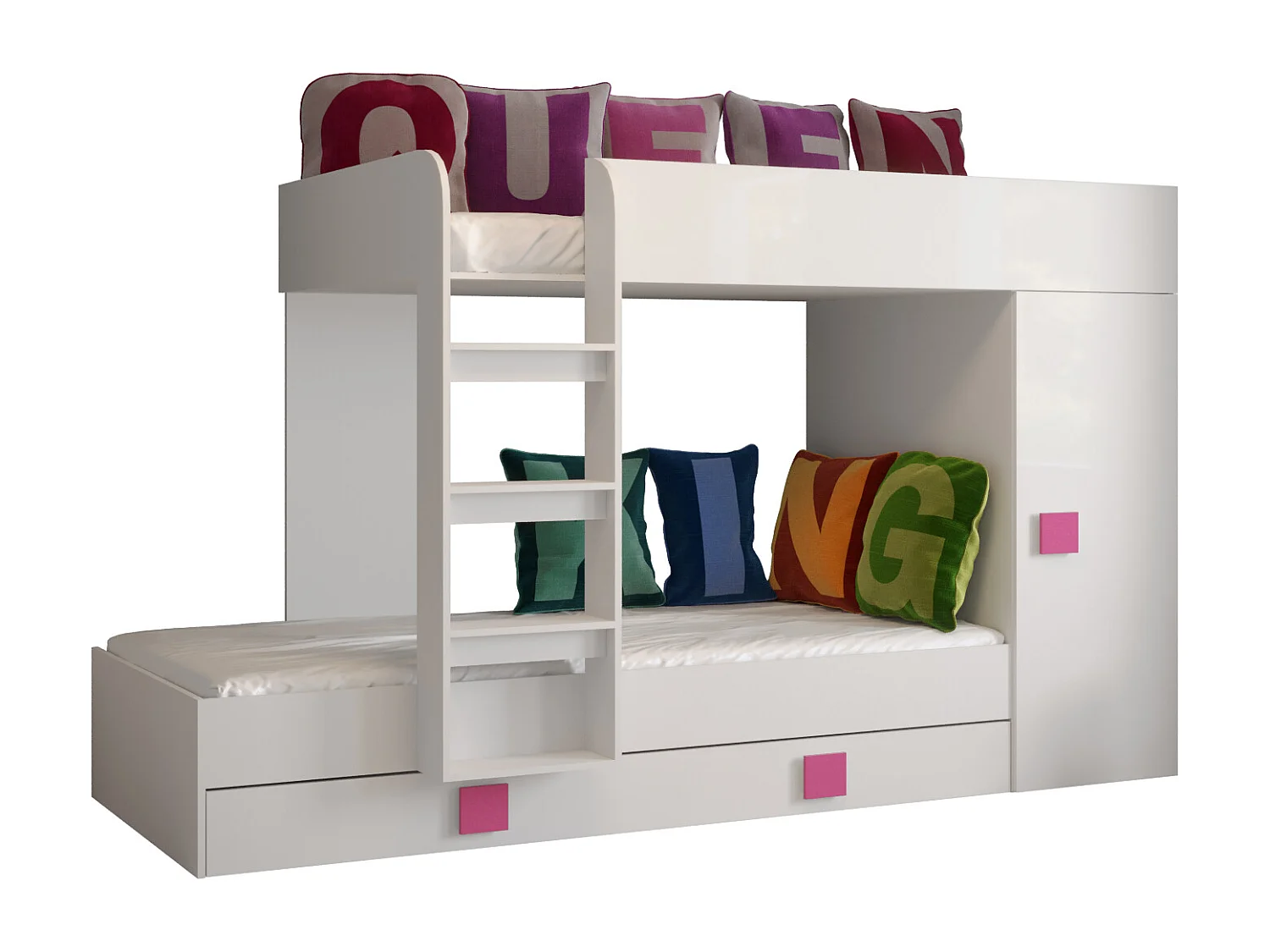 TOLEDO 2 Stapelbed 203,3/106,6/125 (wit/wit/roze)