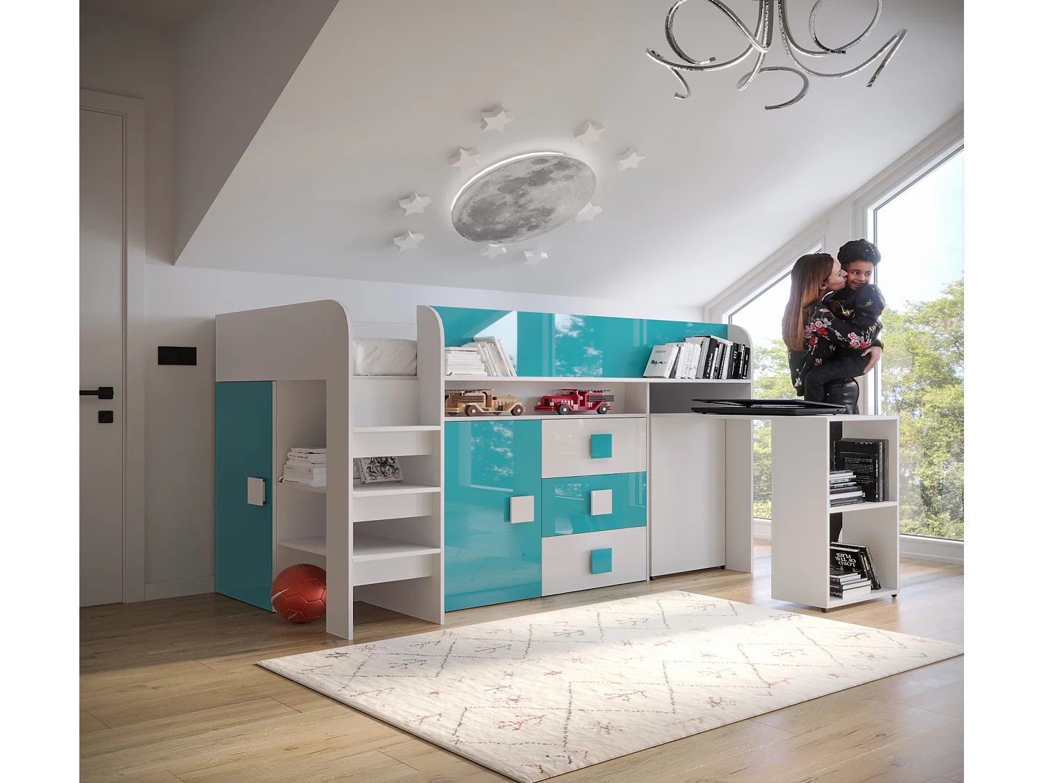 TOLEDO 1 Etagenbett 203,3/106,6/125 (weiß/türkis)