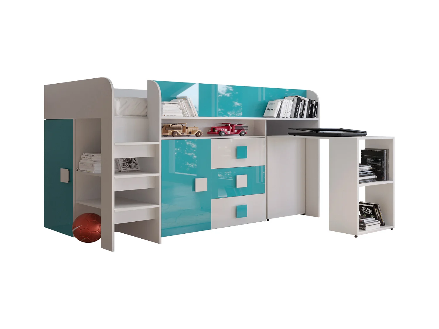 TOLEDO 1 Stapelbed 203.3/106,6/125 (wit/turquoise)