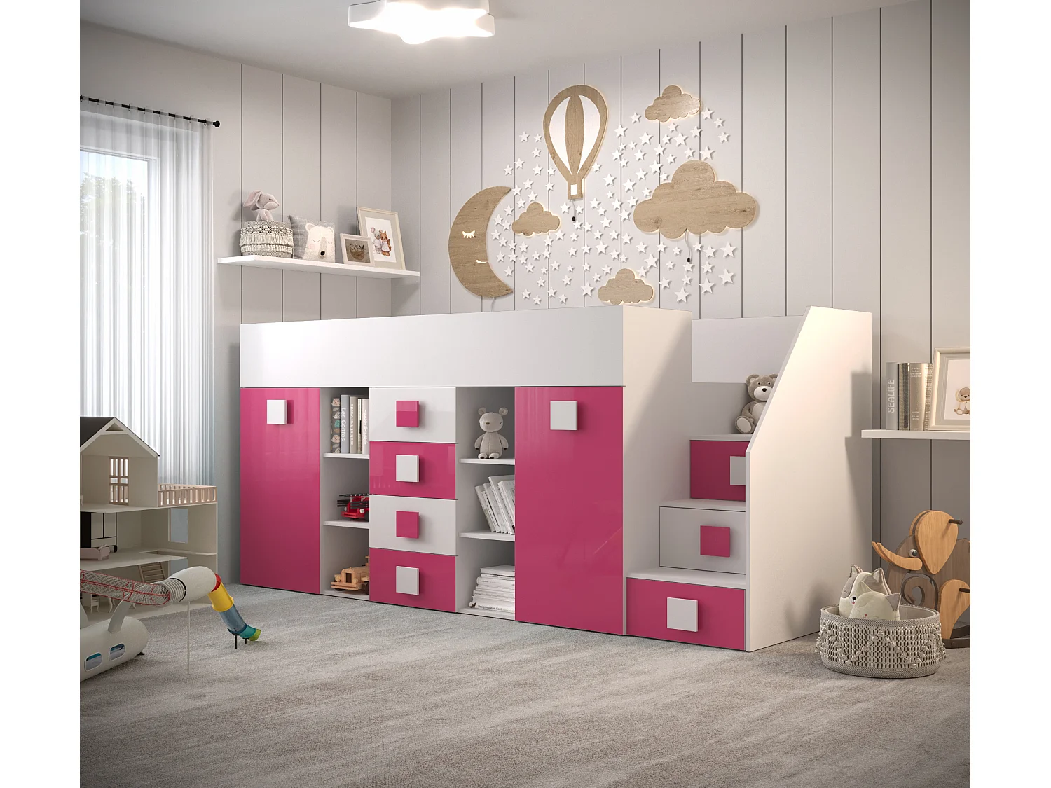 Stapelbed TOLEDO 3P 248,5/123/93 (wit/roze)