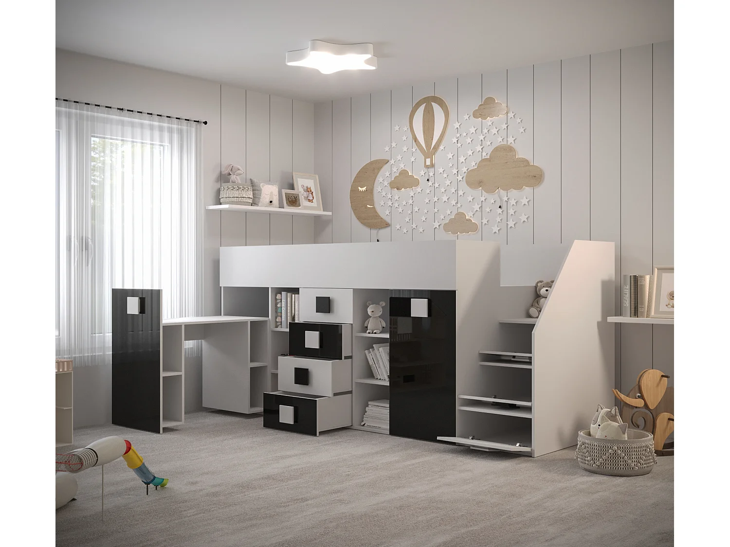 TOLEDO 3P Lit superposé 248,5/123/93 (blanc/rose)