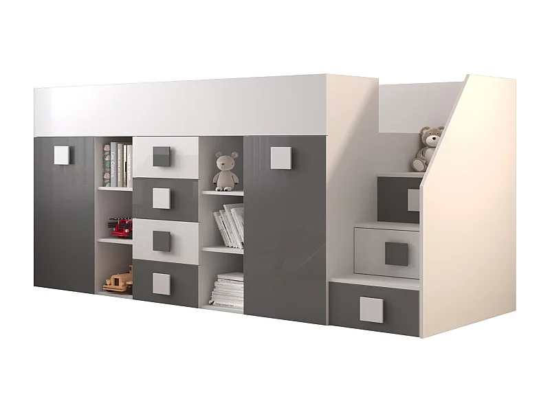 TOLEDO 3P Etagenbett 248,5/123/93 (weiß/grau)