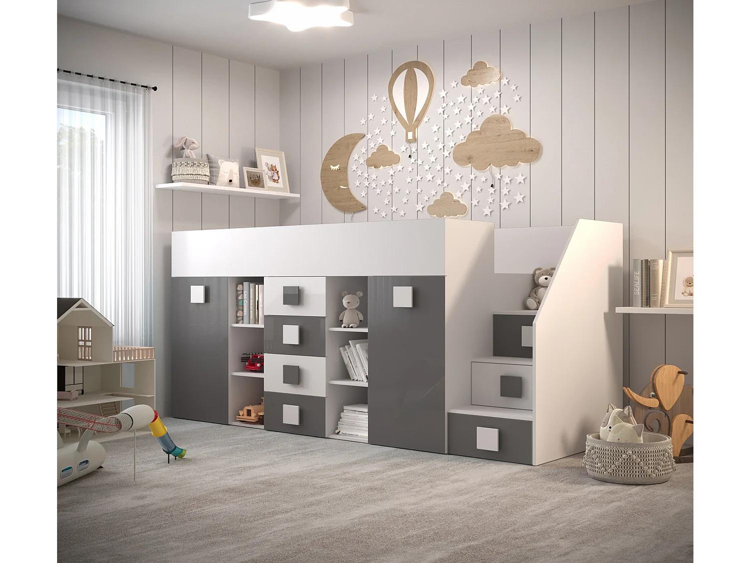 TOLEDO 3P Lit superposé 248,5/123/93 (blanc/gris)