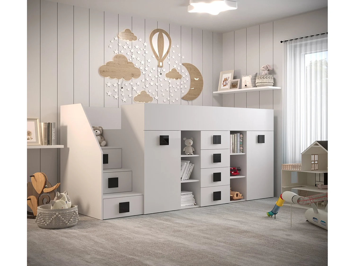 TOLEDO 3L Lit superposé 248,5/123/93 (blanc/blanc/noir)